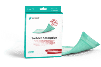 Sorbact Absorption -pakkauksen ja sidoksen vieressä.